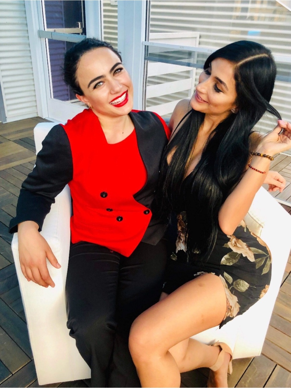 Women's Red & Black Double-Breasted Colorblock Blazer